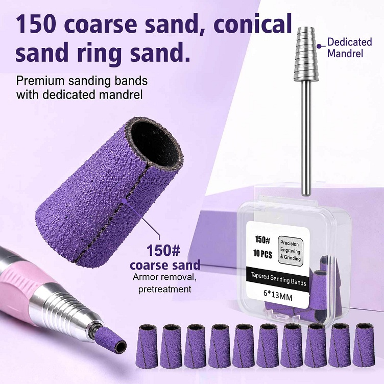 cone nail art sanding head 150/240 mesh sanding set for repairing dead skin, nail groove, and grindi
