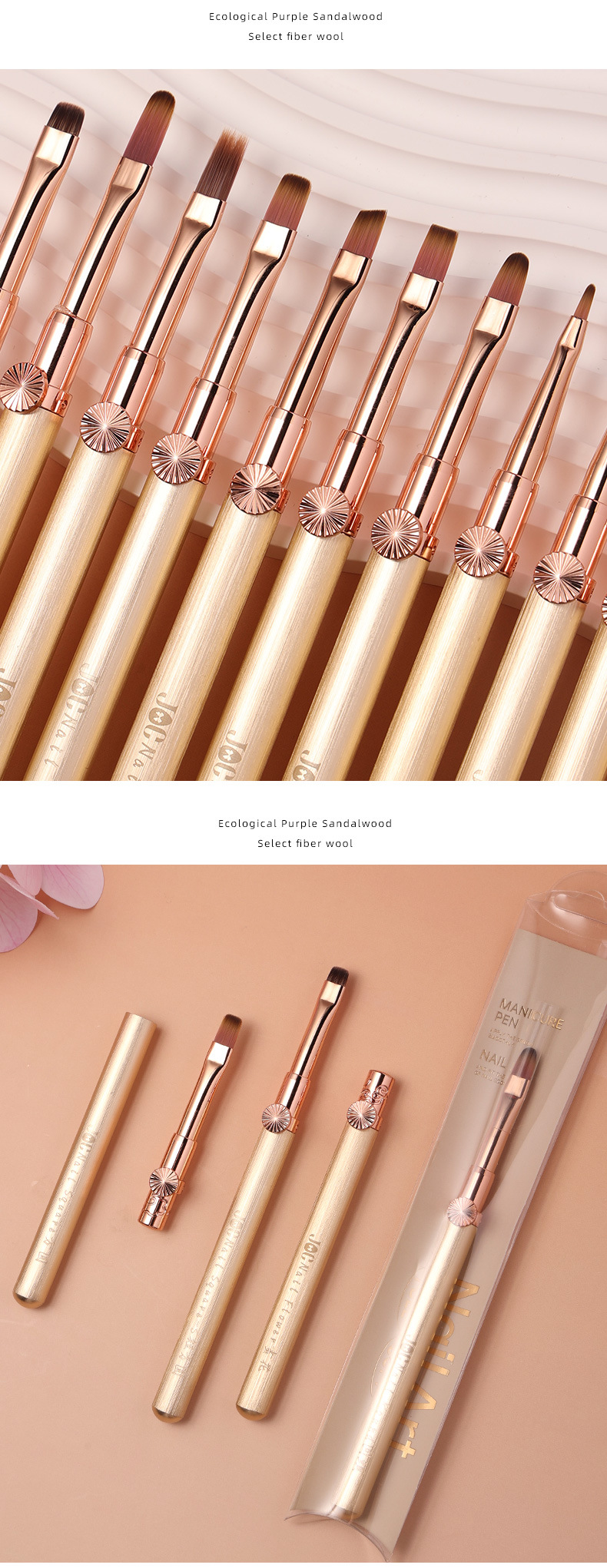 gold-handled metal nail art brush for uv gel extension acrylic nail liner stripe  painting tool