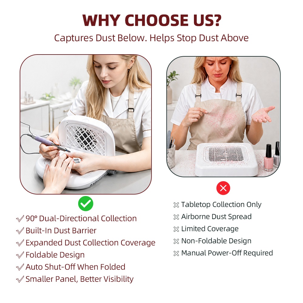 foldable nail dust collector 90° dual-sided dust collection dual-fan brushless nail dust extractor 